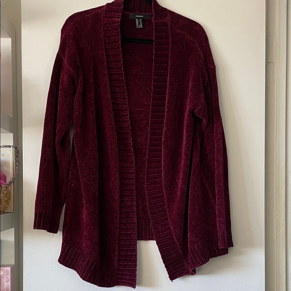 Forever 21|Women's Chenille BlackBerry Burgundy Sweater Cardigan|Medium|EUC